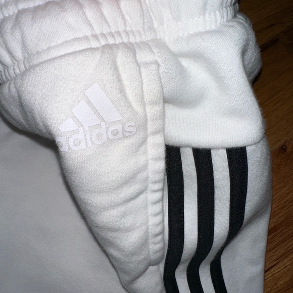 Adidas White Jogger Sweatpants Black 3-Stripe Logo Athletic Pants Women’s Large - Picture 3 of 4